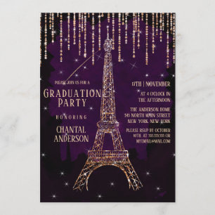 Convite Graduação em Torre Eiffel em Paris, Glitter Roxo