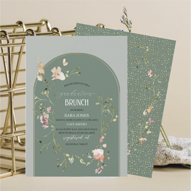 Convite Graduação em Watercolor Elegant WildflowerConvite (Criador carregado)