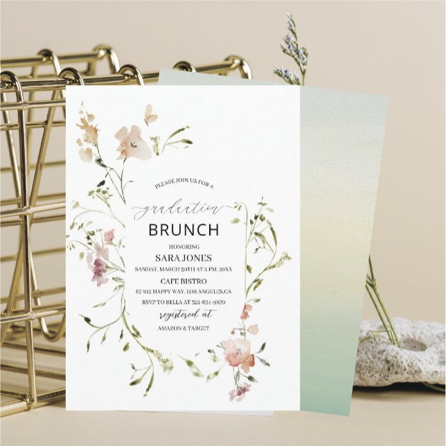 Convite Graduação em Watercolor Elegant WildflowerConvite (Criador carregado)