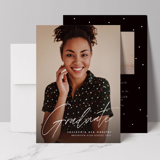 Convite Graduação escrita moderna simples foto formatura (Criador carregado)