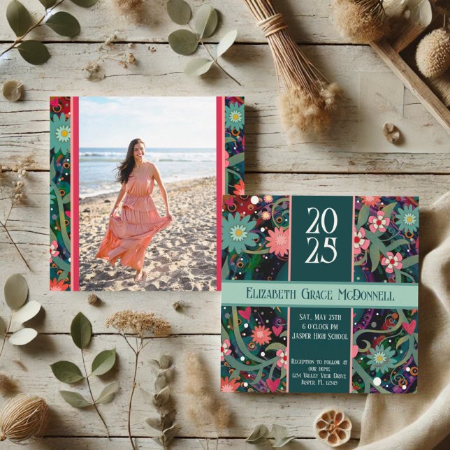 Convite Graduação Exclusiva de Foto Floral bonito Personal (Criador carregado)