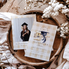 Convite Graduação Floral Azul do Marinho de Foto