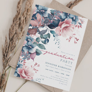 Convite Graduação Floral Boho Dusty Blue Summer Garden