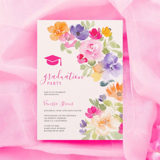 Convite Graduação floral botânica de flor silvestre Boho (Boho botanical wildflower floral graduation invitation)