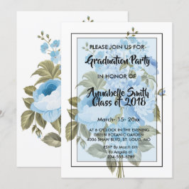 Convite Graduação floral Clássica em azul-Chic
