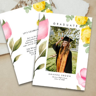 Convite Graduação Floral Cor-de-Rosa Esmagada Elegante Cla