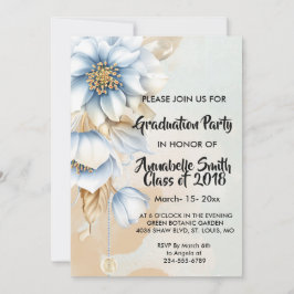 Convite Graduação floral de azul-vindimagem