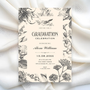 Convite Graduação floral de chinoiserie botânica vintage