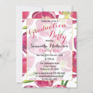 Convite Graduação Floral do Padrão da Tulipa Rosa
