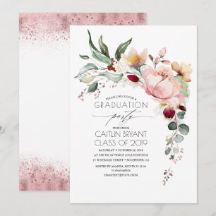 Convite Graduação Floral Dourada de Rosa metálico