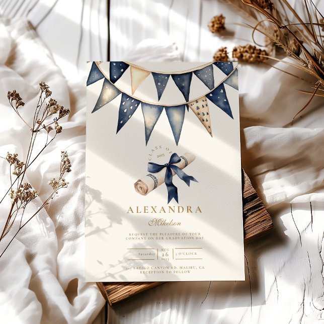 Convite Graduação Floral Dourada do marinho (Criador carregado)