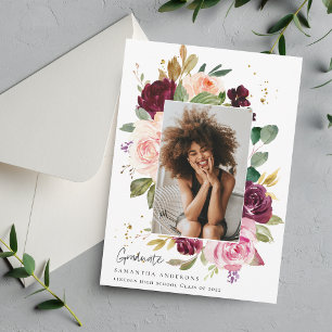 Convite Graduação Floral Elegante Burgundy Watercolor