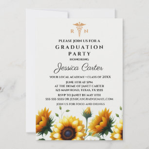 Convite Graduação Floral Enfermeira Girassóis Tipografia