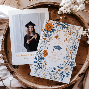 Convite Graduação Floral Laranja do Marinho Vintage