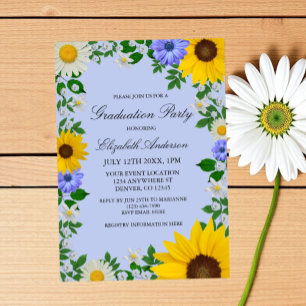 Convite Graduação Floral Rustic Sunflower Daisy