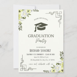 Convite Graduação Floral Verde e Creme