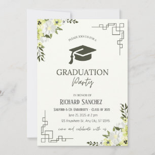 Convite Graduação Floral Verde e Creme
