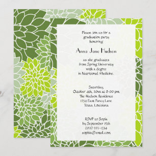 Convite Graduação - Flores Dahlia, Blossoms - Verde