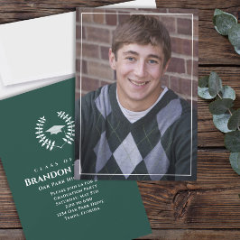 Convite Graduação Folha Clássica Foto Escura Verde Folha