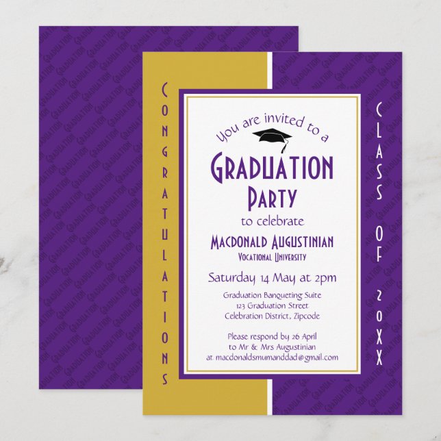 Convite GRADUAÇÃO Formando Dourado Roxo Personalizado (Frente/Verso)