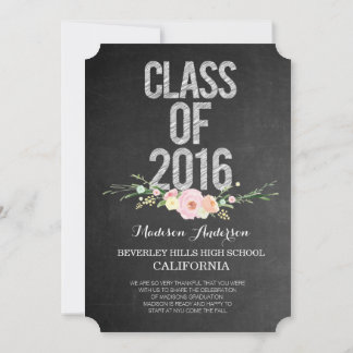 Convite Graduação Foto Classe de Chalkboard Floral 2016