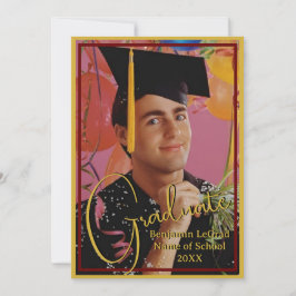 Convite Graduação Foto com Nota Personalizada Maroon e Dou