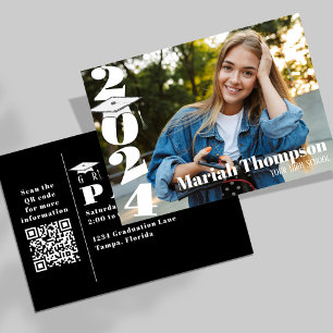 Convite Graduação Foto Simples Classe Preta De 2023 QR