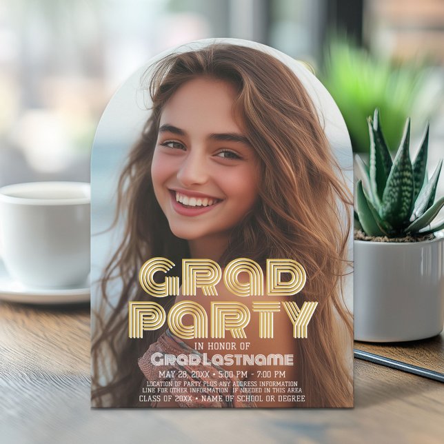 Convite Graduação - Foto Vertical - Script de Partido de F (Arch Top Graduation Announcement)