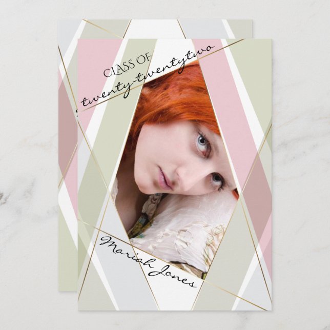 Convite Graduação Geo Frame Pale Tea Green Blush Rosa (Frente/Verso)