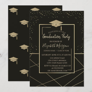 Convite  Graduação Geométrica a Preto do Boné de forma