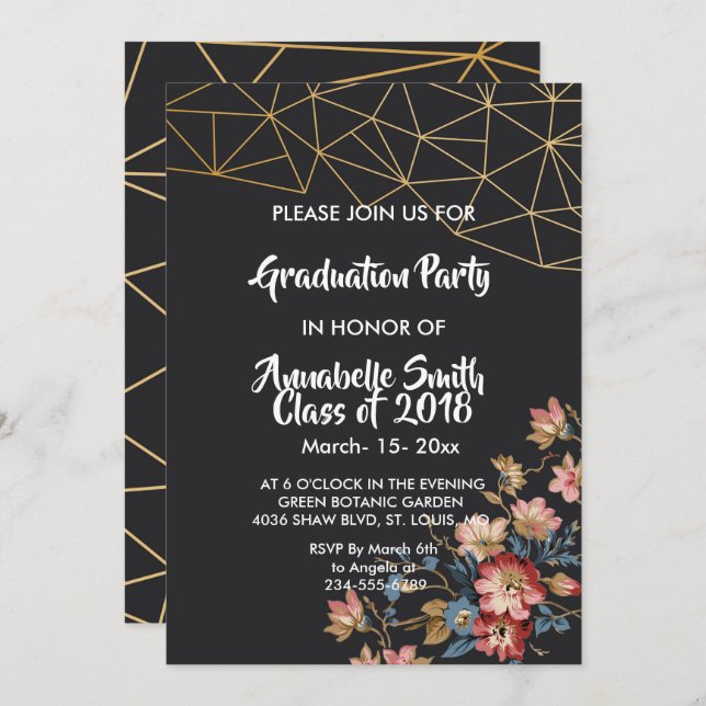Convite Graduação Geométrica do ouro (Frente/Verso)