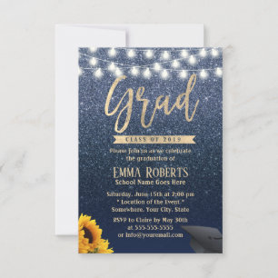 Convite Graduação Glitter Azul Marinho Moderno Girassol