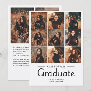 Convite Graduação Letra Cursiva Minimal 11 Foto Branco