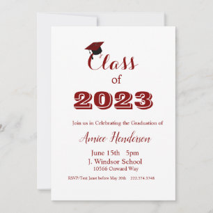 Convite Graduação Maroon e White Invitation Classe de 2024
