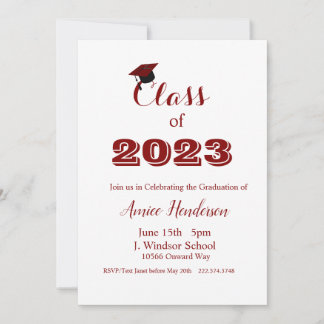 Convite Graduação Maroon e White Invitation Classe de 2024