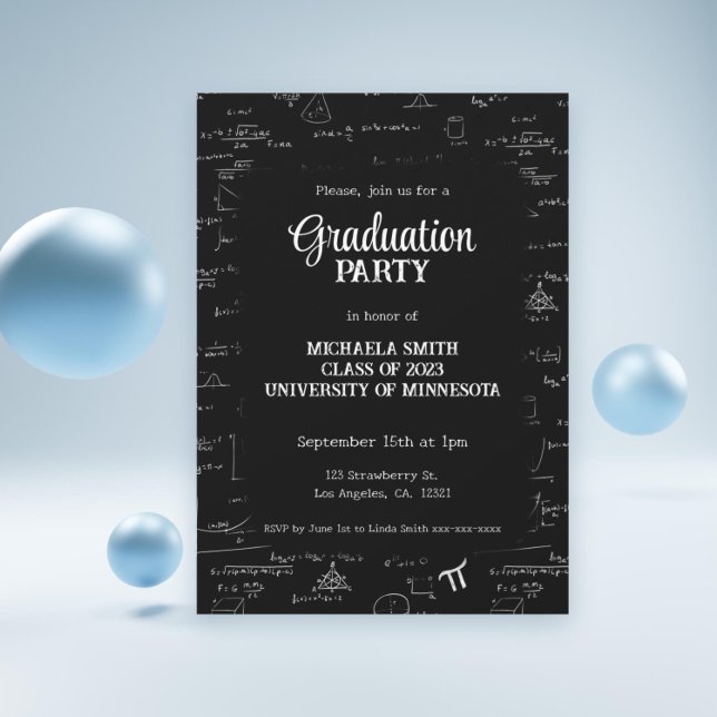 Convite Graduação Matemática Elegante Preta e Branco (Elegant Black White Hand-Lettering Math Graduation Invitation by Kinda Cute by Patricia Alvarez)