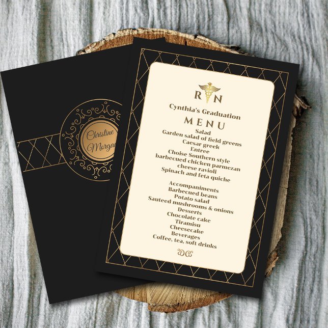 Convite Graduação Médica Romântica do Ornamentado Elegante ("The Golden Touch: Crafting an Elegant Medical Graduation Dinner Invitation":#receptionmenu)