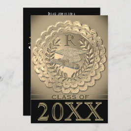 Convite Graduação Metálica Dourada Faux