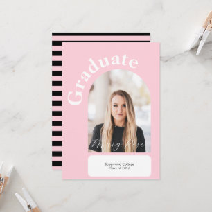 Convite Graduação Moderna com Listras Pretas e Rosa Blush