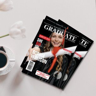 Convite Graduação moderna de fotos em preto e vermelho