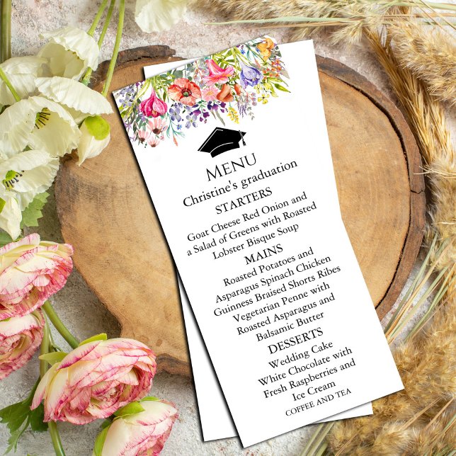 Convite Graduação moderna do Menu Primavera de Flor Selvag (Modern Wildflower Spring Menu Graduation Invitation #dinnermenu #rusticinvitation #graduate)