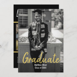 Convite Graduação Moderna em Preto e Dourado com Duas Foto