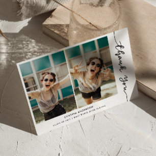 Convite Graduação Moderna Obrigado Script Colagem de Fotos