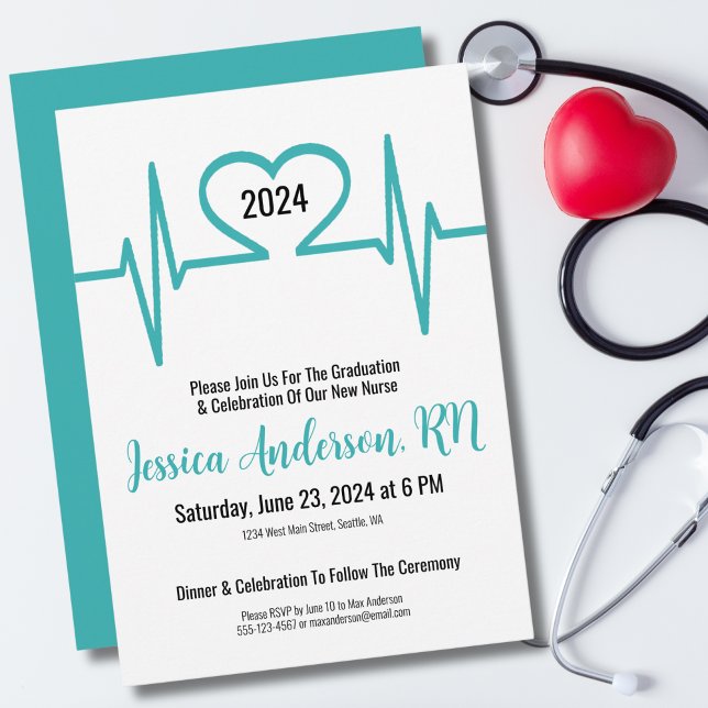 Convite Graduação na Faculdade de Enfermagem Médica Simple (Simple Heart Beat Medical Nursing Graduation Invitation)