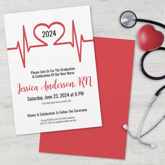 Convite Graduação na Faculdade de Enfermagem Médica Simple (Simple Heart Medical Nursing School Graduation Invitation)