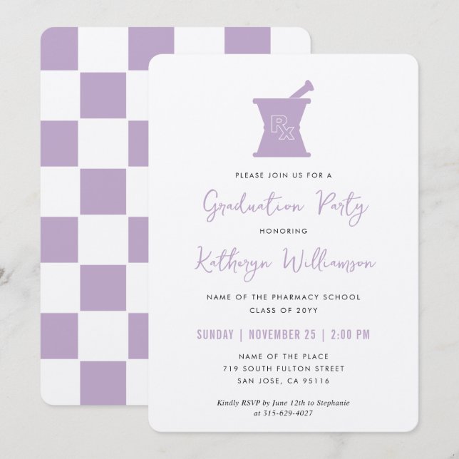 Convite Graduação na Faculdade de Farmácia de PharmD Moder (Frente/Verso)