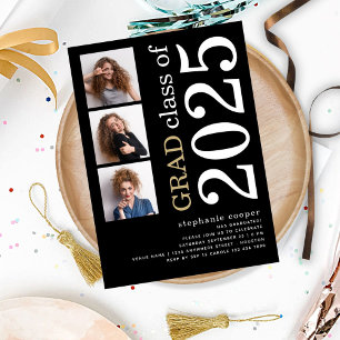 Convite Graduação Negra 2025 com 3 fotos em negrito modern