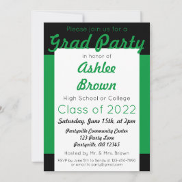 Convite Graduação Negra Verde do Partido do Formando