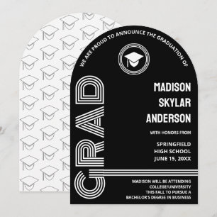 Convite Graduação Personalizada A Preto E Branco Em Arco