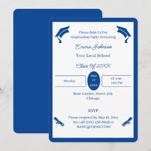 Convite Graduação Personalizada De Azul E Branco Minimalis